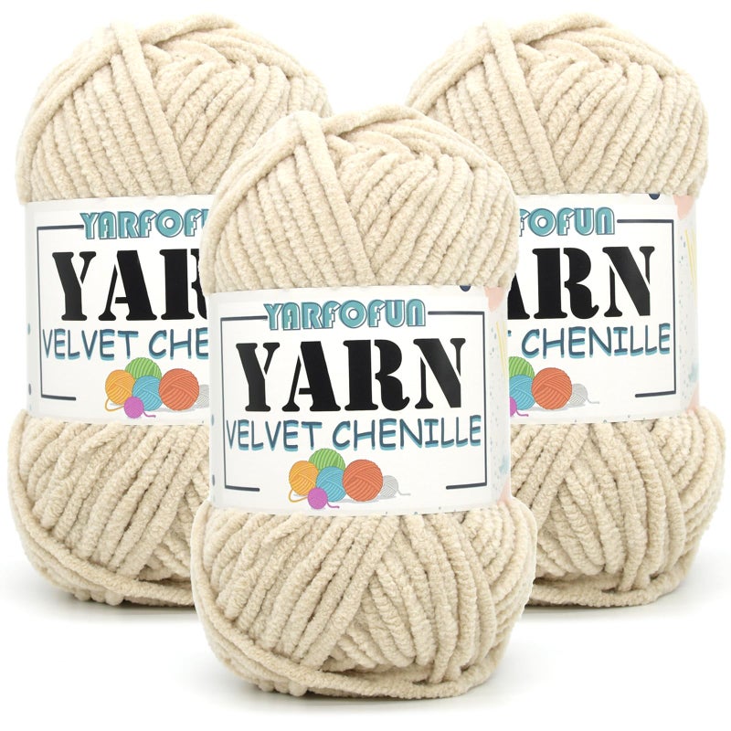 YARFOFUN Velvet Chenille Yarn for CrochetingLight Khaki Fluffy Velvet Plush Yarn Thick Soft Chunky Chenille Yarn Baby Blanket Yarn for Crocheting Knitting Amigurumi Beginners 50g3Light Khaki - Image 3