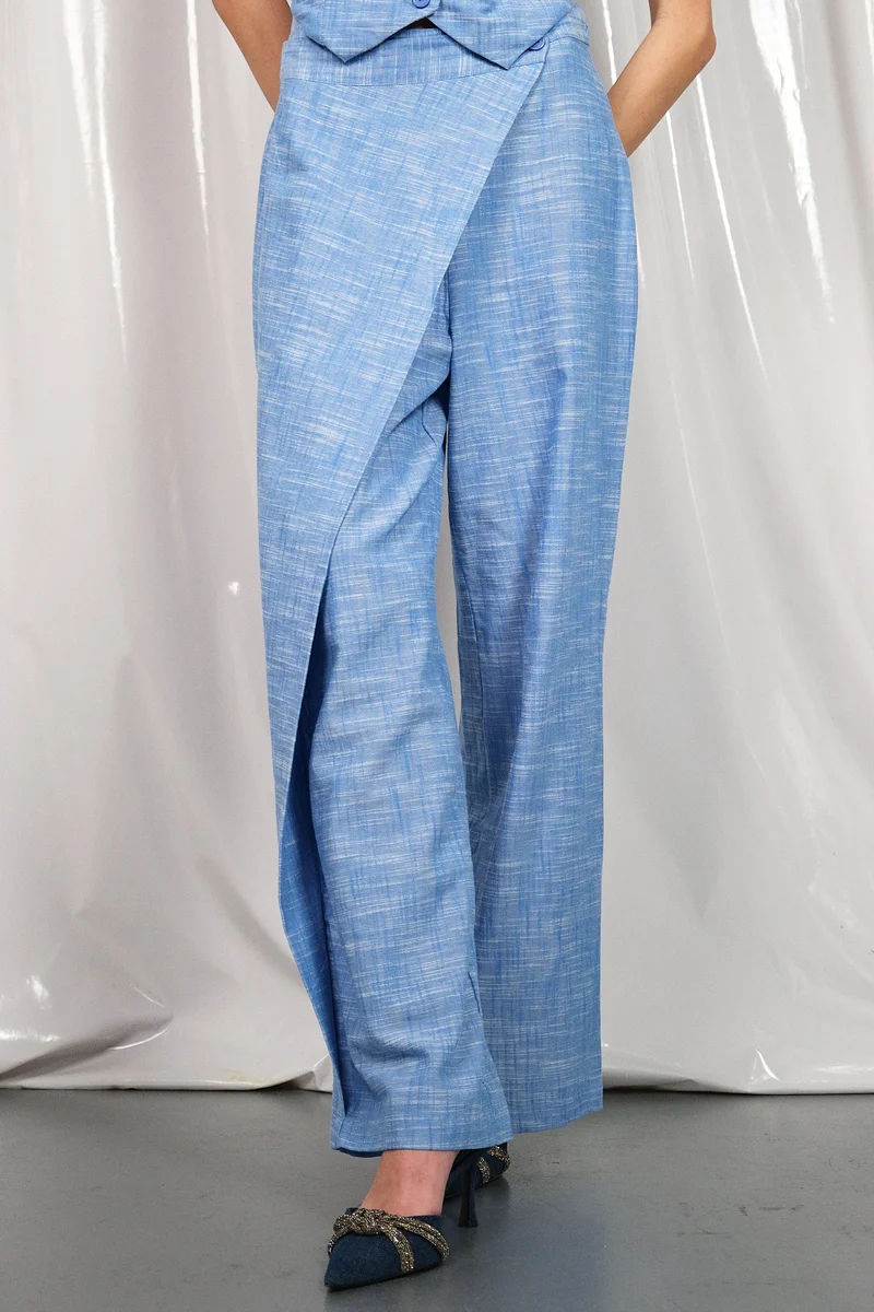 فيرجيو 100% Cotton Wrap Wide-Leg Pants With Side Button