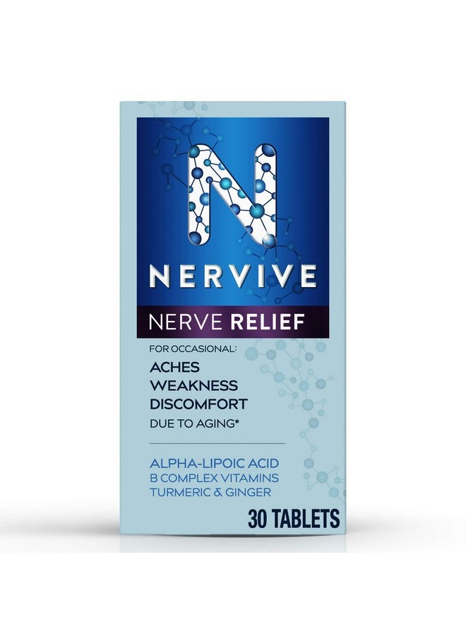 Nervive - Nerve Relief With Alpha Lipoic Acid To Help Reduce Nerve Aches Weakness & Discomfort In Fingers Hands Toes & Feet*† Ala Vitamins B12 B6 & B1 Turmeric Ginger 30 Daily Tablets - Image 1