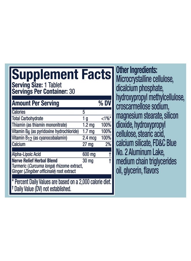 Nervive - Nerve Relief With Alpha Lipoic Acid To Help Reduce Nerve Aches Weakness & Discomfort In Fingers Hands Toes & Feet*† Ala Vitamins B12 B6 & B1 Turmeric Ginger 30 Daily Tablets - Image 1