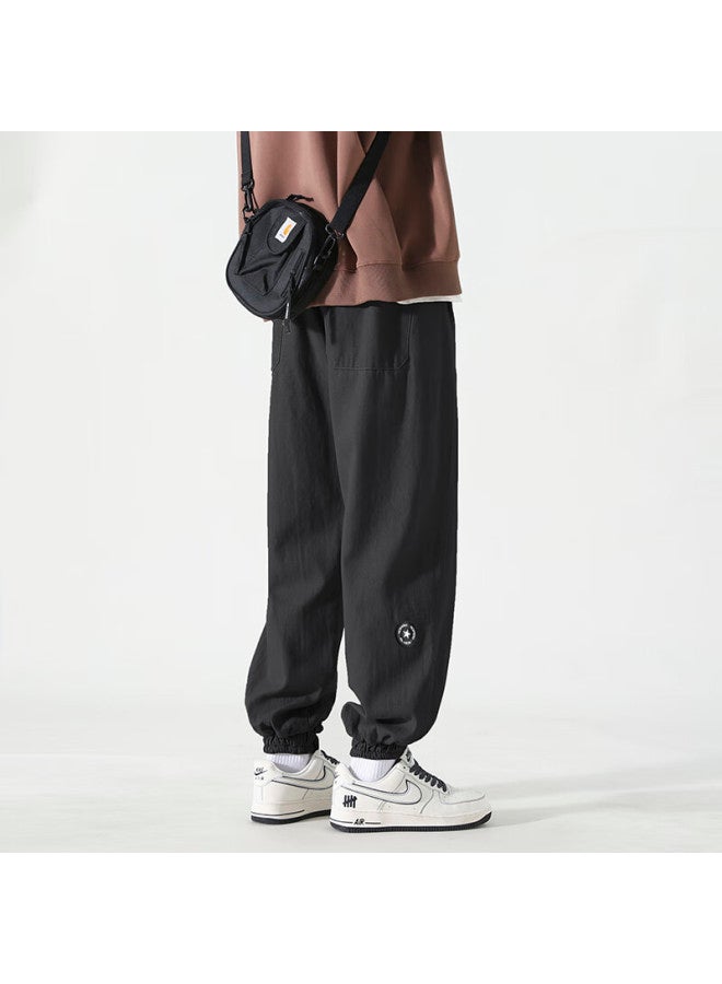 Dingfengbaoluo Men's Casual Pants Spring Cotton Loose Simple Versatile Jogger Trousers Ssk92 Black 4XL - Image 2