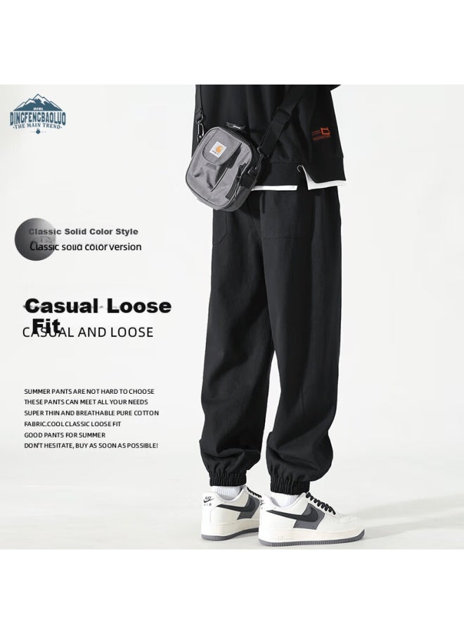 Dingfengbaoluo Men's Casual Pants Spring Cotton Loose Simple Versatile Jogger Trousers Ssk92 Black 4XL - Image 1