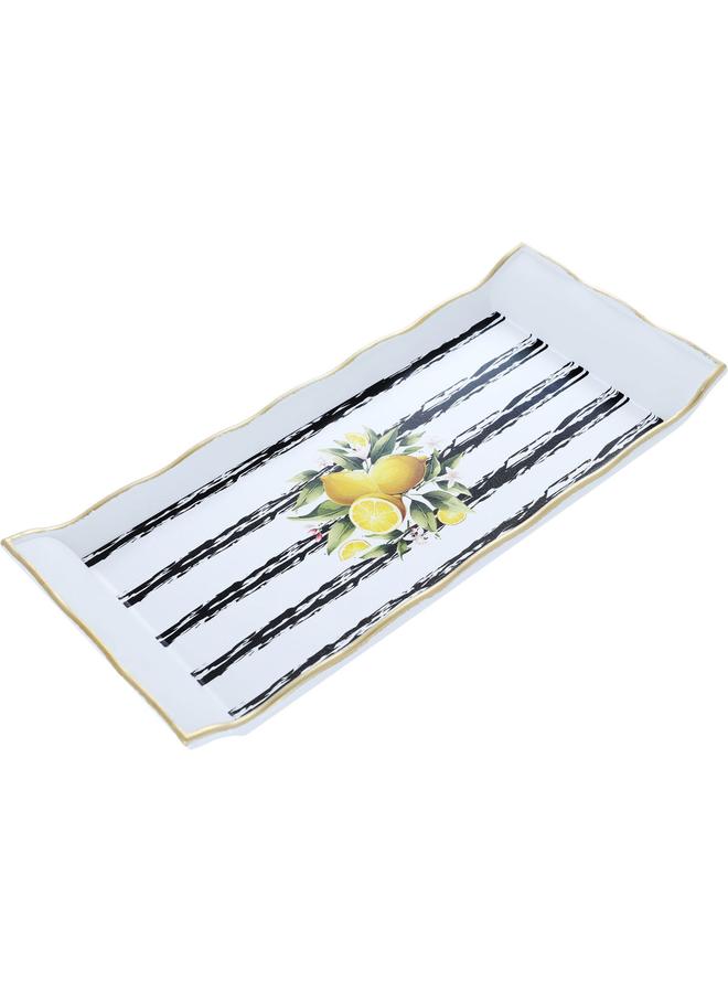 Alsaif Porcelain Serving Tray 29 Cm Rectangle Lemon Pattern White - Image 2