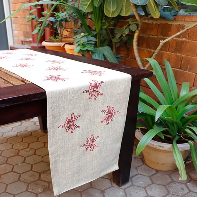 WORLD FLORAL EMBROIDERED GOLD ENHANCED DECOR 6 SEATER TABLE RUNNER CLOTH , TABLE RUNNER FOR LIVING ROOM, DINING TABLE RUNNER(SIZE : 12" X 84" ; 30 CMS X 213 CMS)