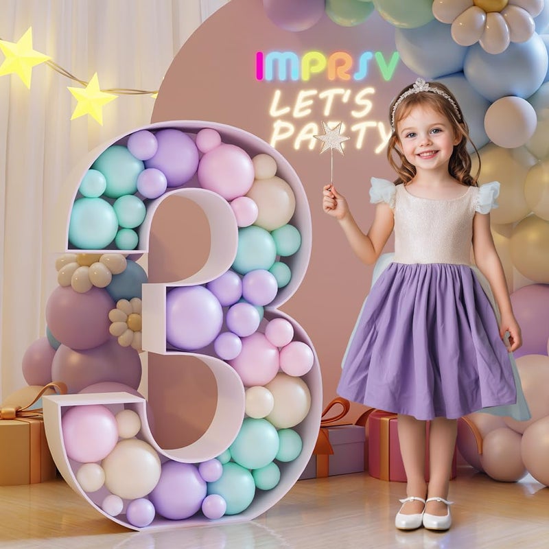 imprsv 3FT Mosaic Numbers for Balloons Balloon Mosaic Number Frame Marquee Number3rd 13th 30th Birthday Decorations for Men Women Third Anniversary DecorNumber 3 Balloon - Image 3