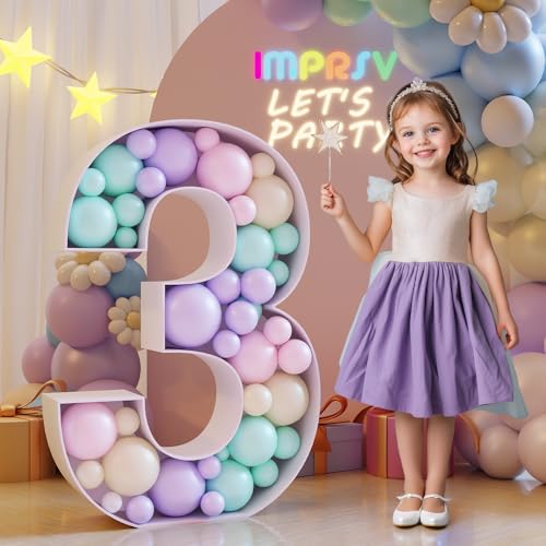 imprsv 3FT Mosaic Numbers for Balloons Balloon Mosaic Number Frame Marquee Number3rd 13th 30th Birthday Decorations for Men Women Third Anniversary DecorNumber 3 Balloon - Image 1
