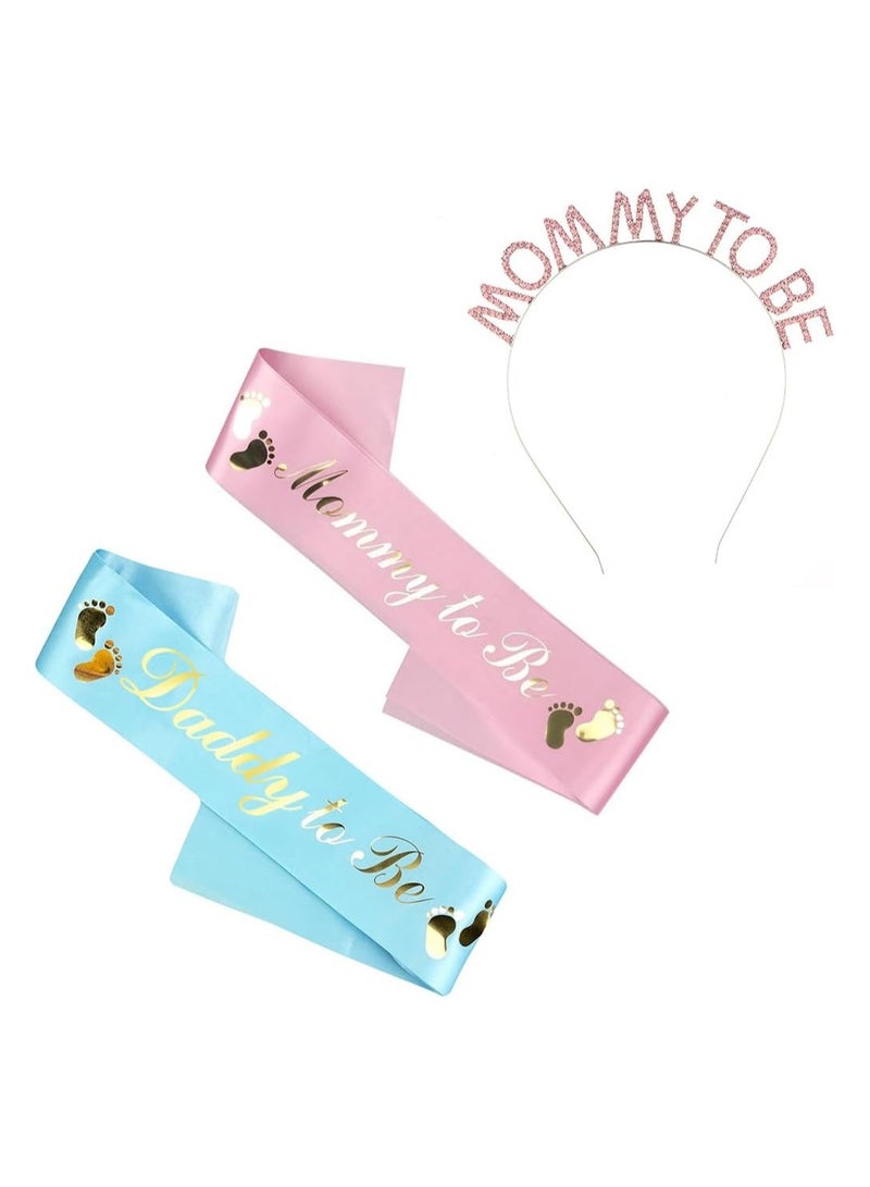 Baby Shower Sash Including Daddy to Be Sash Mummy To Be Sash with Crown, Baby Shower Party Decoration Mummy Hair Decorations Pregnant Mother Gift Baby Welcome Party Decorations