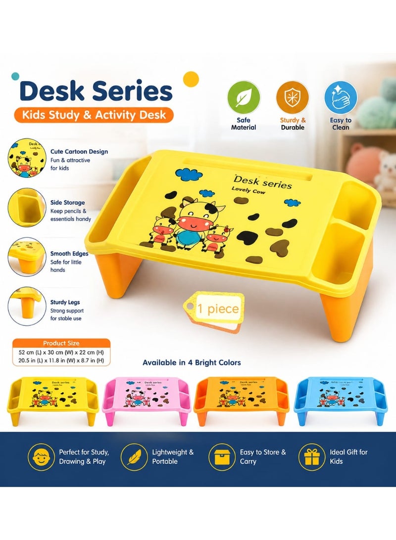 Kids Study & Activity Desk with Side Storage – Cartoon Design, Portable Learning & Drawing Table, 1 Piece, (Random Color)