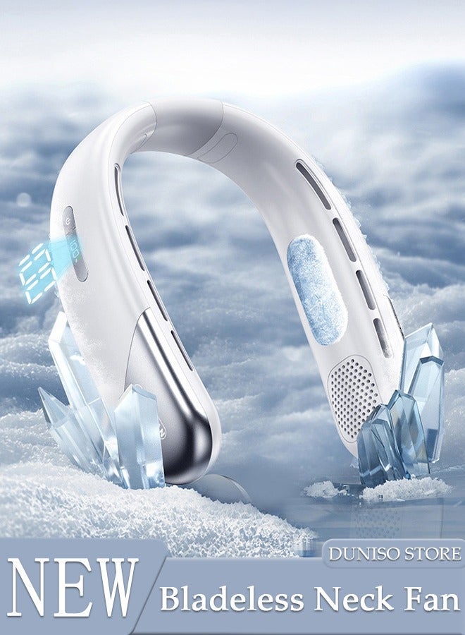 DUNISO Portable Neck Fan with Battery Display 5 Speed Rechargeable Bladeless Neck Fan, Adjustable Wearable Personal Fan for Women and Men Great Cooling Fan For Travel, Outdoors & Sports - Image 1