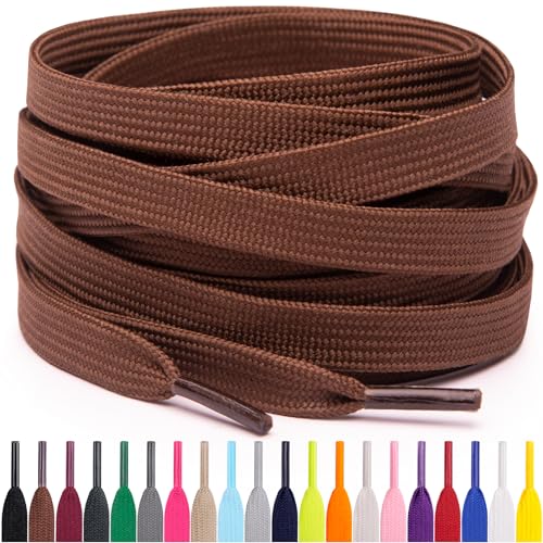 Miscly Flat Shoe Laces for Sneakers, Multiple Lengths and Colors Available - Brown, 45″ (114 CM) - Image 1