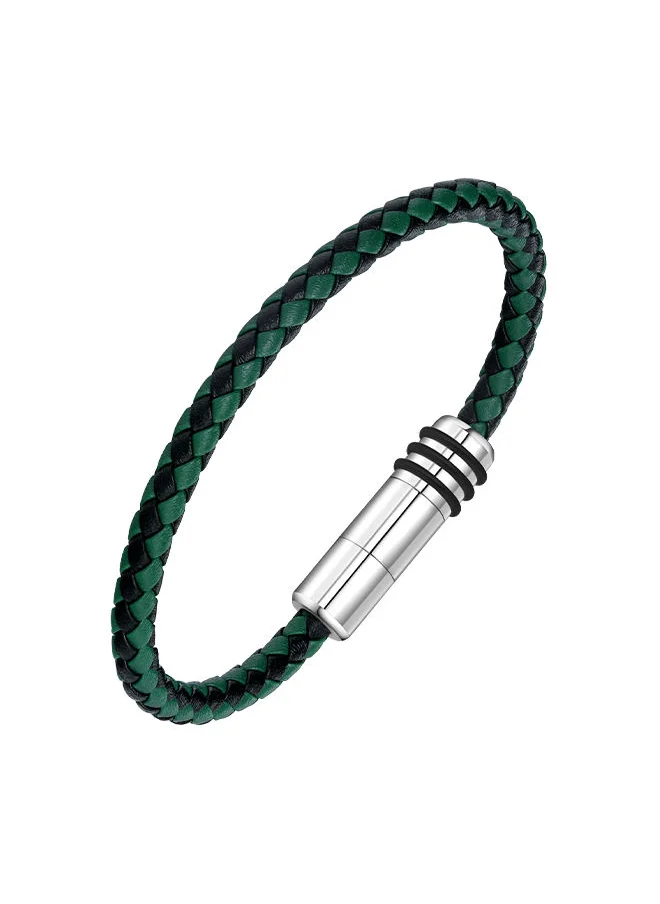 POLICE Police Gear Black & Green Leather With Stainless Steel Motif Gents Bracelet - PEAGB2211547