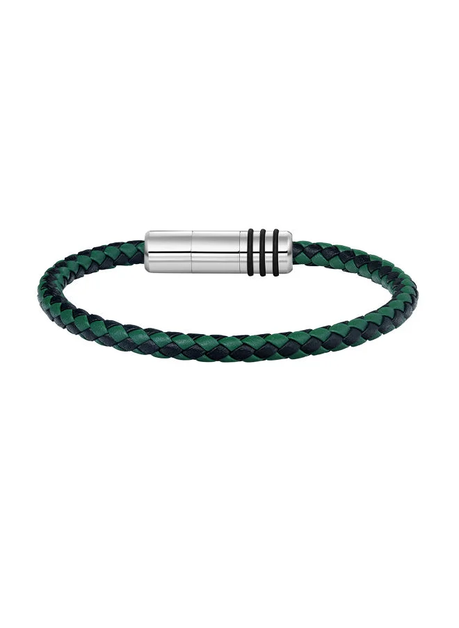 POLICE Police Gear Black & Green Leather With Stainless Steel Motif Gents Bracelet - PEAGB2211547