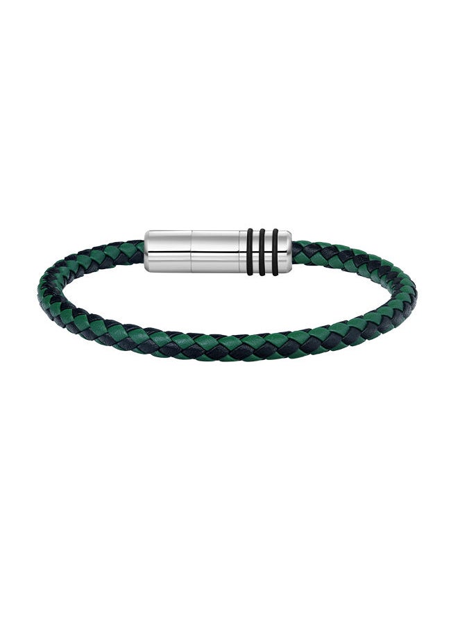 POLICE - Gear Black and Green Leather With Stainless Steel Motif Gents BraceletPEAGB2211547 - Image 1