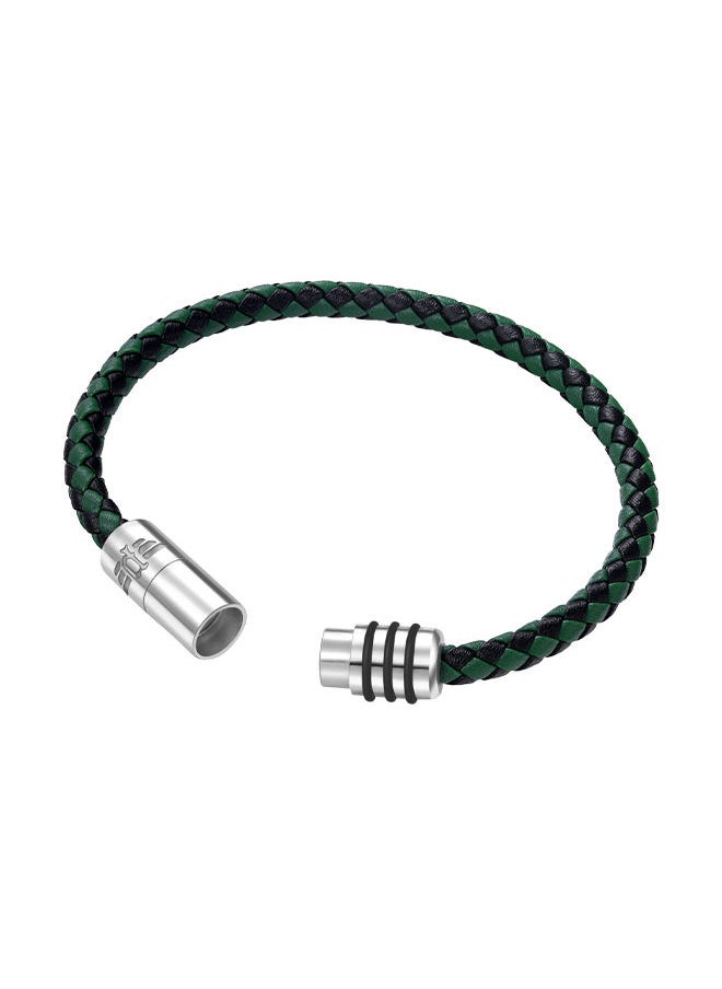 POLICE - Gear Black and Green Leather With Stainless Steel Motif Gents BraceletPEAGB2211547 - Image 1