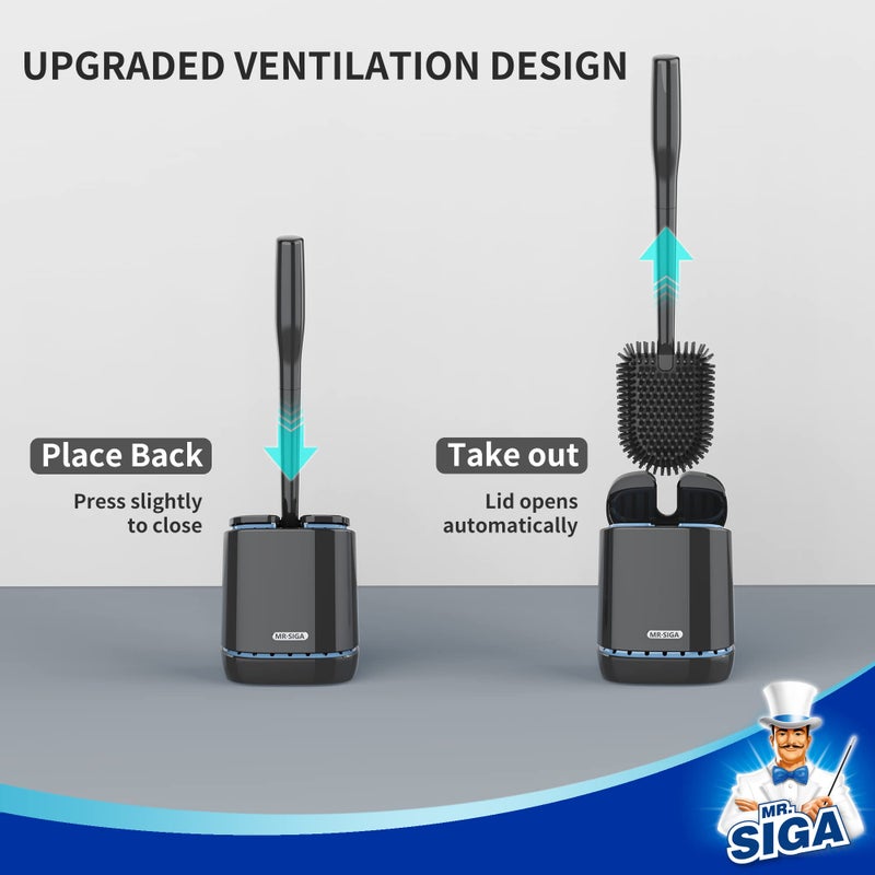 Mr Siga MR.SIGA Toilet Bowl Brush and Holder, Durable and Flexible Bristles, Wall Mounted Toilet Brush for Bathroom Cleaning, Black, 1 Pack - Image 4