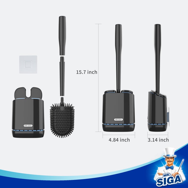 Mr Siga MR.SIGA Toilet Bowl Brush and Holder, Durable and Flexible Bristles, Wall Mounted Toilet Brush for Bathroom Cleaning, Black, 1 Pack - Image 2
