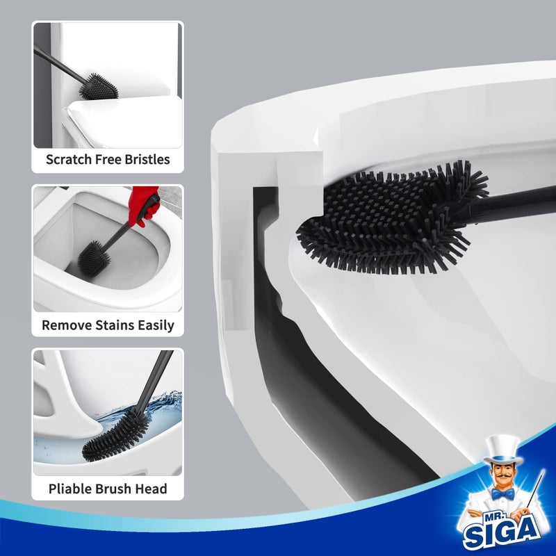 Mr Siga MR.SIGA Toilet Bowl Brush and Holder, Durable and Flexible Bristles, Wall Mounted Toilet Brush for Bathroom Cleaning, Black, 1 Pack - Image 3