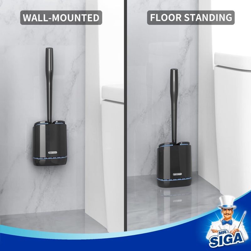 Mr Siga MR.SIGA Toilet Bowl Brush and Holder, Durable and Flexible Bristles, Wall Mounted Toilet Brush for Bathroom Cleaning, Black, 1 Pack - Image 5