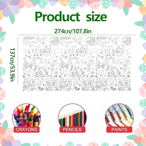 EUVBOKW Easter Coloring Tablecloth for Kids,Easter Crafts for Kids Bunny Giant Coloring Poster for Game Activities Gifts Party Decorations Supplies,54 x 108 Inch - Image 2