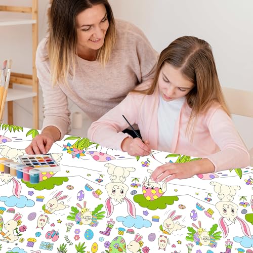 EUVBOKW Easter Coloring Tablecloth for Kids,Easter Crafts for Kids Bunny Giant Coloring Poster for Game Activities Gifts Party Decorations Supplies,54 x 108 Inch - Image 3