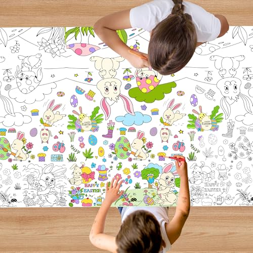 EUVBOKW Easter Coloring Tablecloth for Kids,Easter Crafts for Kids Bunny Giant Coloring Poster for Game Activities Gifts Party Decorations Supplies,54 x 108 Inch - Image 5