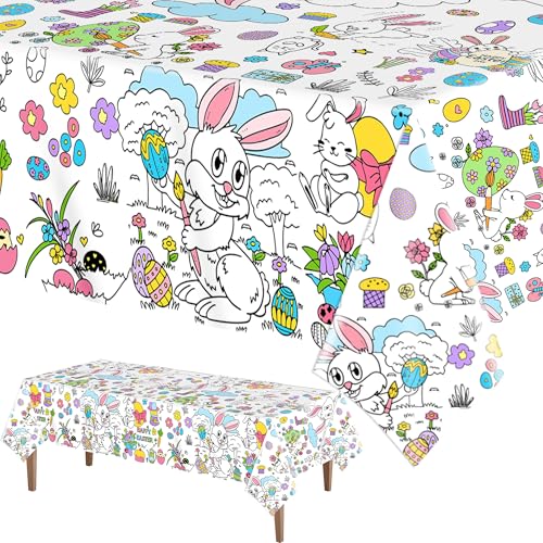 EUVBOKW Easter Coloring Tablecloth for Kids,Easter Crafts for Kids Bunny Giant Coloring Poster for Game Activities Gifts Party Decorations Supplies,54 x 108 Inch - Image 1