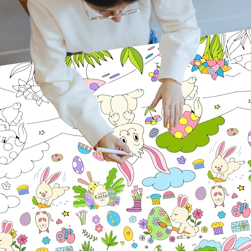 EUVBOKW Easter Coloring Tablecloth for Kids,Easter Crafts for Kids Bunny Giant Coloring Poster for Game Activities Gifts Party Decorations Supplies,54 x 108 Inch - Image 4