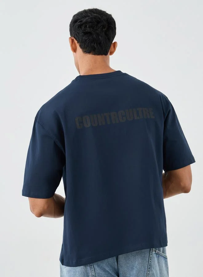 ستايلي Styli Slogan Print Oversized Crew Neck T-Shirt