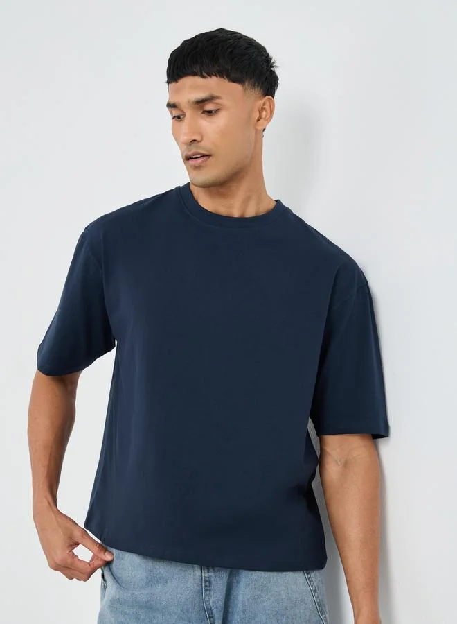 Styli Slogan Print Oversized Crew Neck T-Shirt