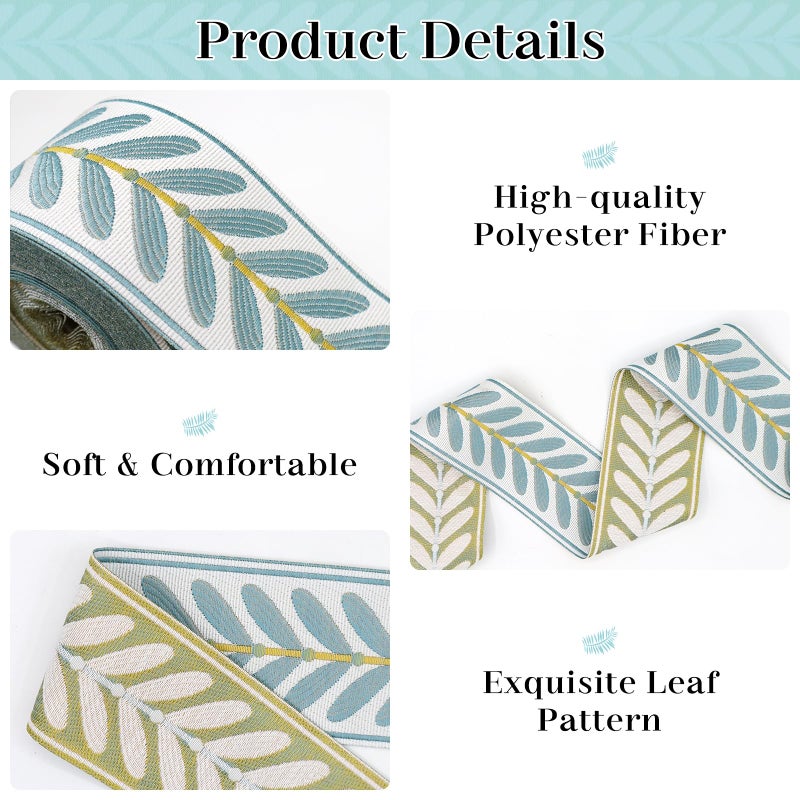 yuuzue 10.9 Yards Jacquard Ribbon Fabric Trim 2.4 Inch Leaf Pattern Jacquard Woven Embroidery Decorative Ribbon for DIY Sewing Crafts Handmade Bag Belt Clothing Decoration Curtain Trim Home Decor - Image 4