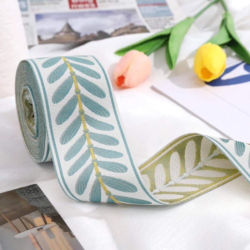 yuuzue 10.9 Yards Jacquard Ribbon Fabric Trim 2.4 Inch Leaf Pattern Jacquard Woven Embroidery Decorative Ribbon for DIY Sewing Crafts Handmade Bag Belt Clothing Decoration Curtain Trim Home Decor - Image 3