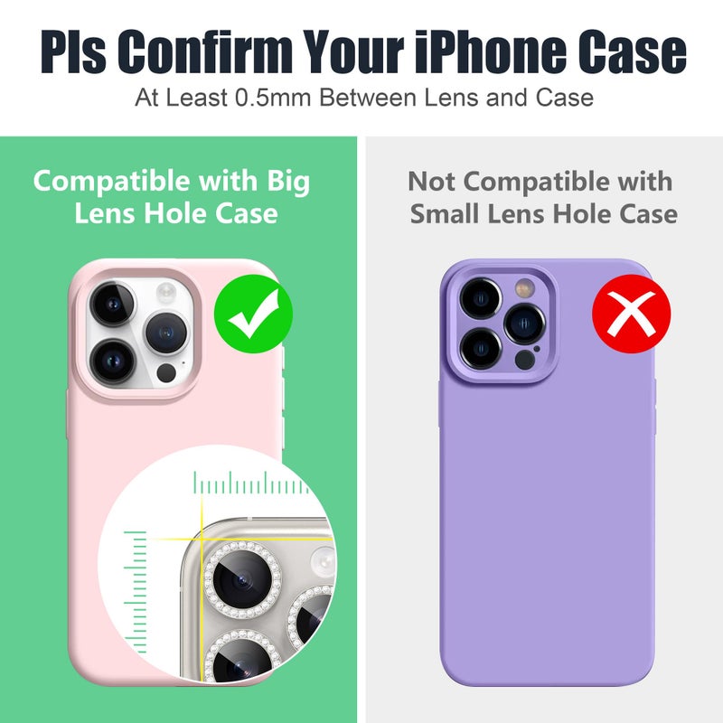 AGVEE 3+3 6 Pack for iPhone 16 Pro 6.3" / 16 Pro Max 6.9" Camera Lens Protector, Bling Diamond & Bling Glitter Metal Ring 9H Tempered HD Glass Camera Cover Film, Bling-Natural - Image 3