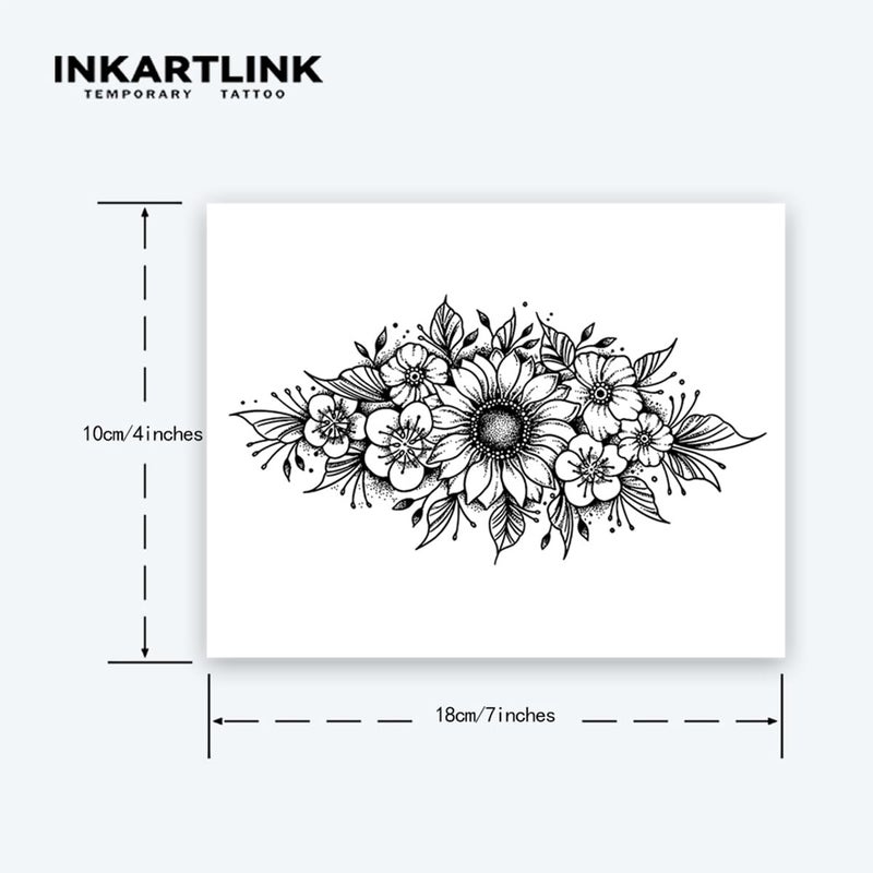 INKARTLINK Tattoo Tech, 2 Sheets Extra-Large Semi Permanent Tattoo, Adult Art Design Temporary Tattoos, Lasts 1-2 Weeks, Waterproof, Realistic Look, No Adhesive, No Reflection (Flower Design) - Image 4