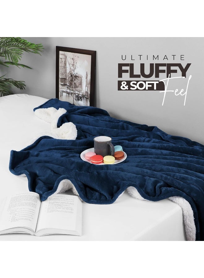 Utopia Bedding Sherpa Bed Blanket Queen Size Navy 480GSM Plush Blanket Fleece Reversible Blanket for Bed and Couch (90x90 Inches) - Image 3