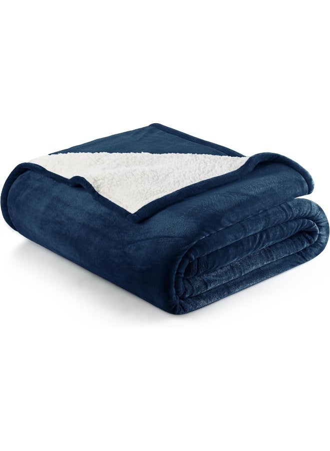Utopia Bedding Sherpa Bed Blanket Queen Size Navy 480GSM Plush Blanket Fleece Reversible Blanket for Bed and Couch (90x90 Inches) - Image 1