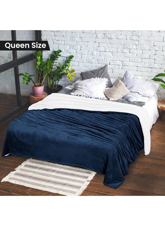 Utopia Bedding Sherpa Bed Blanket Queen Size Navy 480GSM Plush Blanket Fleece Reversible Blanket for Bed and Couch (90x90 Inches) - Image 2
