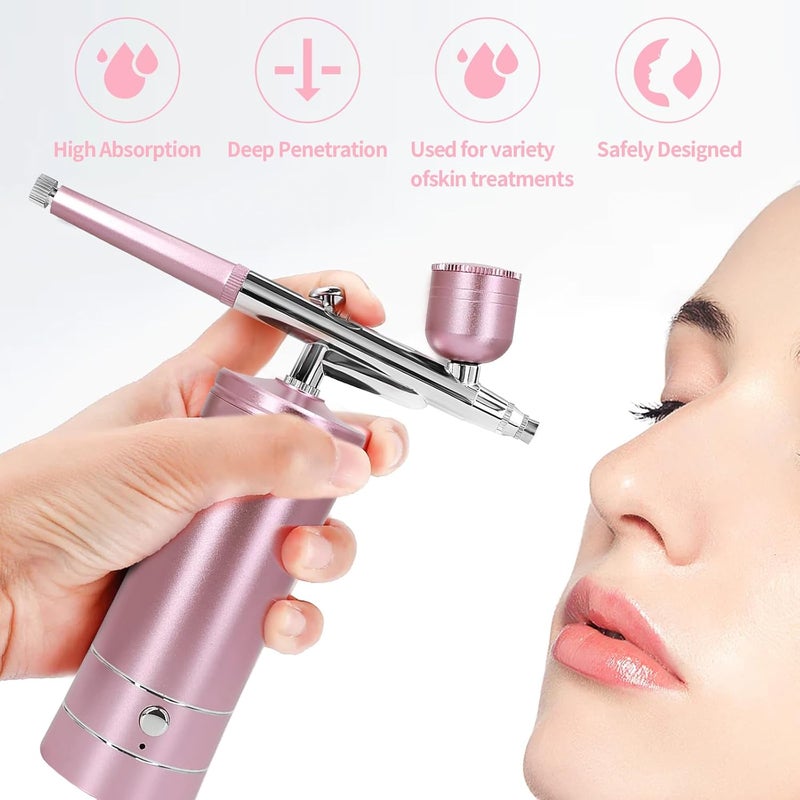crpen طقم فرشاة هوائية مع ضاغط هواء وملحقات الأظافر فرشاة هوائية لاسلكية للحلاقين، فن الأظافر، تزيين الكعك، المكياج، طلاء النماذج (وردي) - Image 5