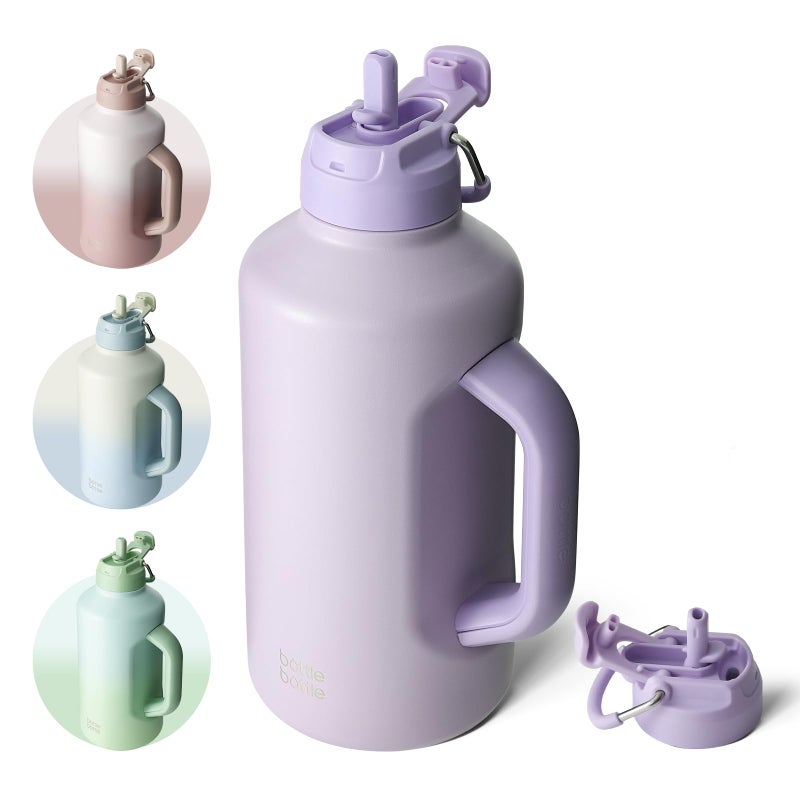 BOTTLE BOTTLE 64 oz Insulated Stainless Steel Water Bottle with Straw Dualuse Lid Handle Perfect for Workout Gym Soccer Hiking Camping Traveling and More Purple