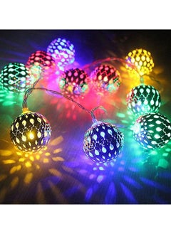 BLUE CORAL 30 LED Moroccan Hollow Metal Ball String Solar Light Operated for Wall Home Hanging Bedroom Tree Birthday Party Decoration Items, RGB  - Image 1