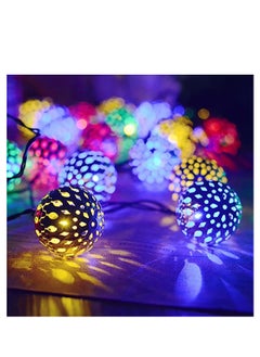 BLUE CORAL 30 LED Moroccan Hollow Metal Ball String Solar Light Operated for Wall Home Hanging Bedroom Tree Birthday Party Decoration Items, RGB  - Image 2