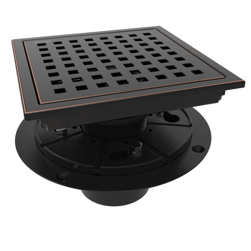 WEBANG 6 Inch Square Shower Floor Drain with FlangeQuadrato Pattern Grate RemovableFoodGrade SUS 304 Stainless SteelWatermarkCUPC CertifiedOil Rubbed Bronze