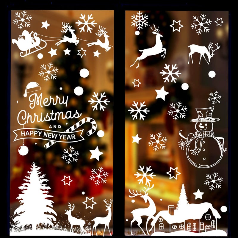 GRACCEE 9 Sheets Christmas Window Clings  Tree Snowman Snowflakes Reindeer Decals for Winter Glass Decoration