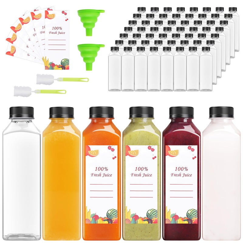 OBKJJ 40 pcs 16oz Pcs Juice Bottles, Juice Bottle with Caps Reusable Empty Clear Bottles with Label, Funnel, Brush Bulk Beverage Containers for Juicing, Drinking, Smoothie and Other Beverages (16-OZ) - Image 1