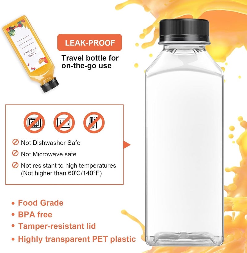 OBKJJ 40 pcs 16oz Pcs Juice Bottles, Juice Bottle with Caps Reusable Empty Clear Bottles with Label, Funnel, Brush Bulk Beverage Containers for Juicing, Drinking, Smoothie and Other Beverages (16-OZ) - Image 4
