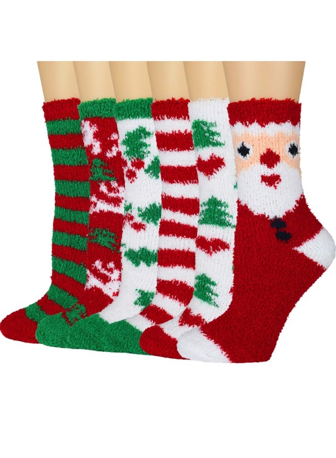Chielor Christmas Fuzzy Socks, 6 Pairs Cozy Soft Fluffy Slipper Socks Sleeping Warm Winter Socks Stocking Stuffer Gift for Christmas Holiday, Birthday Gift, Family - Image 1