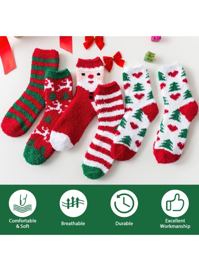 Chielor Christmas Fuzzy Socks, 6 Pairs Cozy Soft Fluffy Slipper Socks Sleeping Warm Winter Socks Stocking Stuffer Gift for Christmas Holiday, Birthday Gift, Family - Image 2