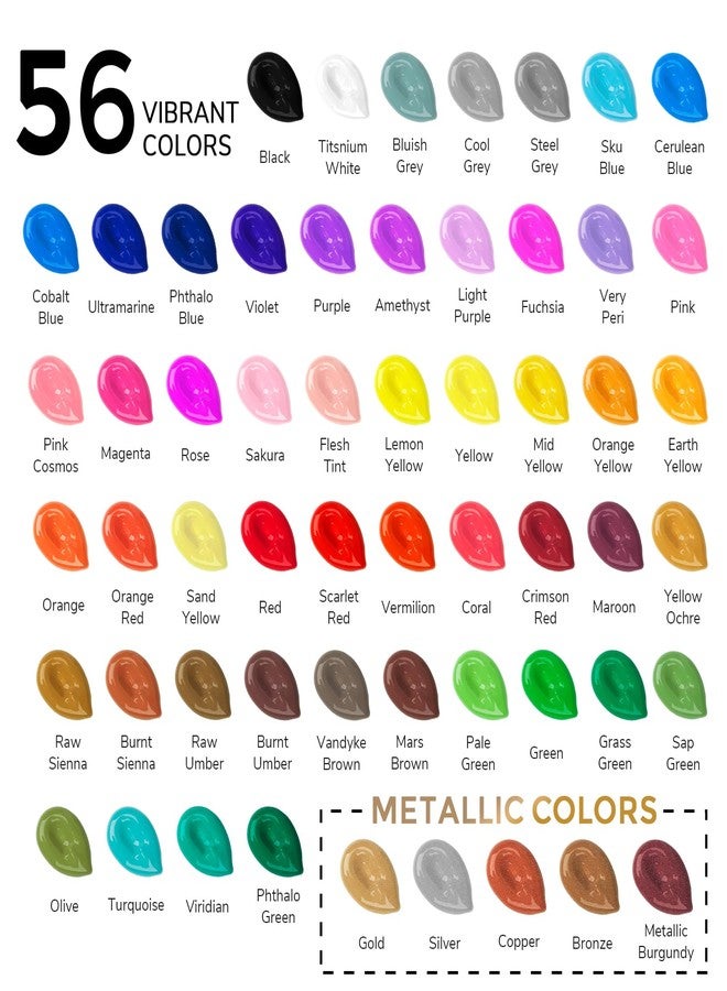 ABEIER Acrylic Paint Set, 56 Colors (2oz/60ml), Matte Finish, Waterproof, Rich Pigments, Non-Toxic Paints for Painting on Canvas Crafts Wood Ceramic, Fabric Ideal for Beginners and Artists - Image 2