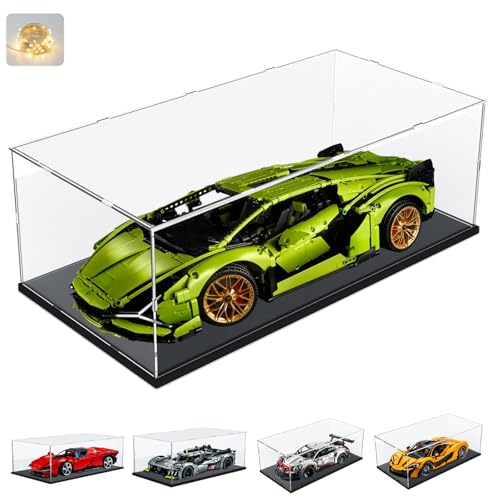 Elepure Thickened 3MM Clear Acrylic Display Case for LEGO McLaren P1 42172 18 Scale Model Car for Ferrari SP3 42143 42156 42096 42115 42083 Lotus Collectibles Transparent Black Inside 236X118X79in - Image 1
