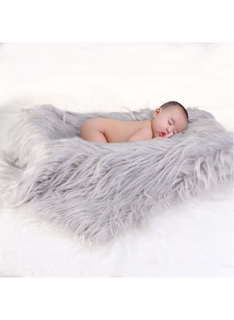 Baby Newborn Fur Photography Photo Props Blanket rug Background Backdrops - Grey  - Image 3