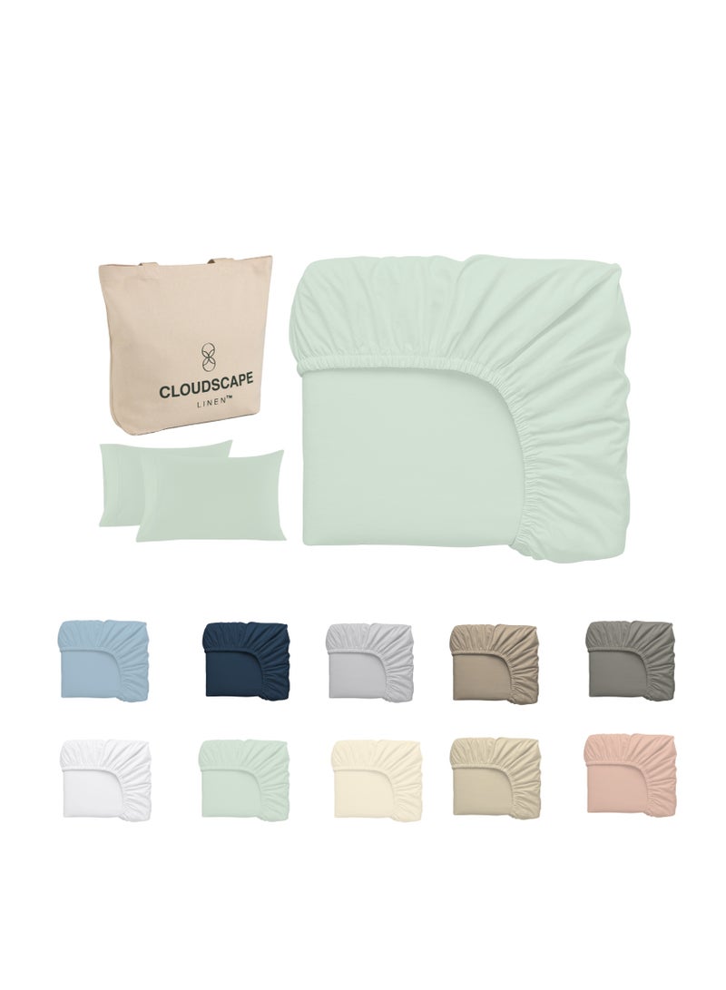 Cloud Scape Linen 600 Thread Count Egyptian Cotton Sheet Set( Single, Mineral) - Image 2